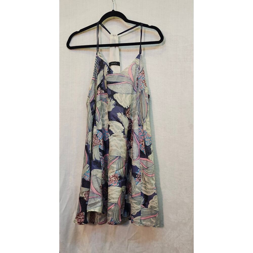 Angl tropical Print Flowy Short Summer Dress Spaghetti Strap Beach